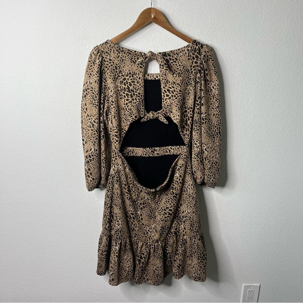 Anthropologie Maeve Animal Print Knit Cut-Out Mini Dress Leopard Tiered‎ Size 14 - Picture 9 of 11